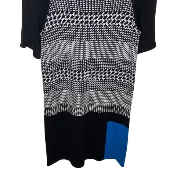 Tibi Black White Sweater Dress M Colorblock Knit Short Sleeve Mod Fall Style - Picture 4 of 7